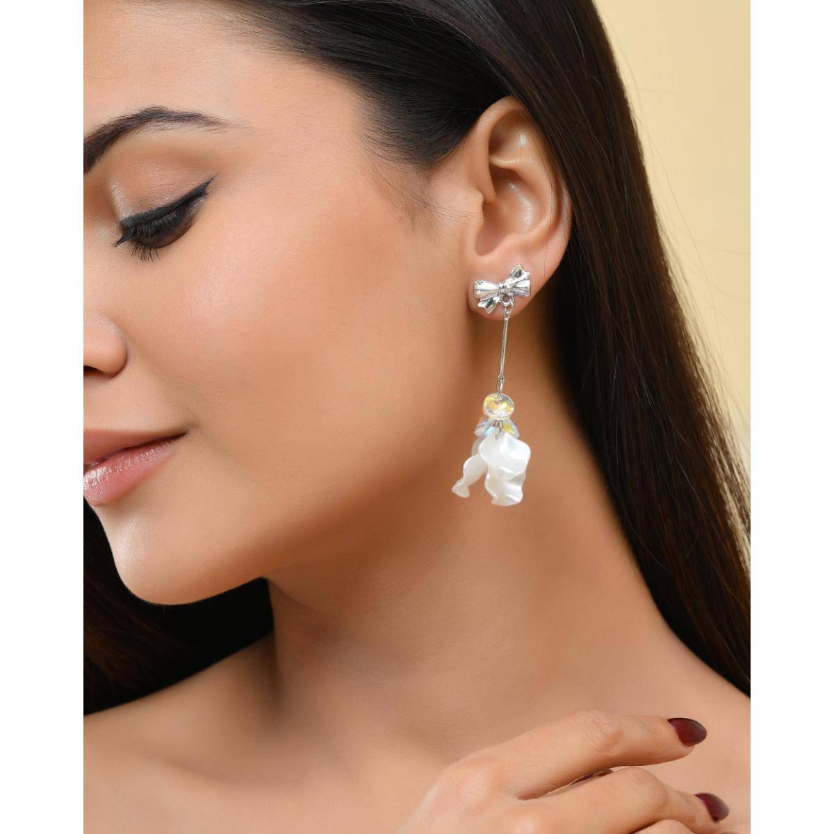 VOJ Silver Plated Bow Drop Earrings