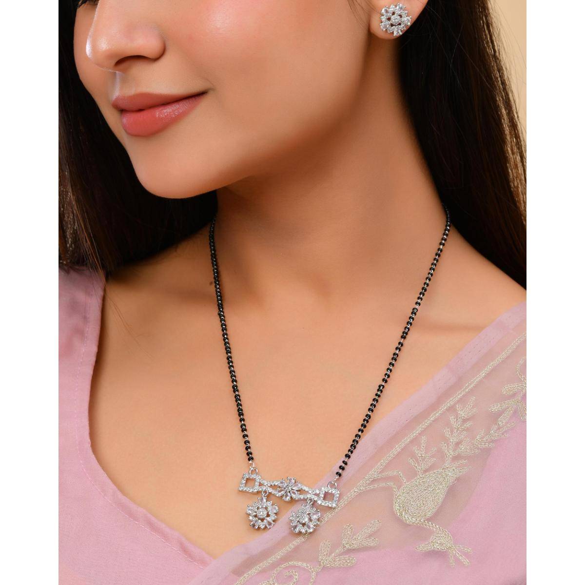 VOJ Silver Plated Ad Stone Studded Designer Mangalsutra Set
