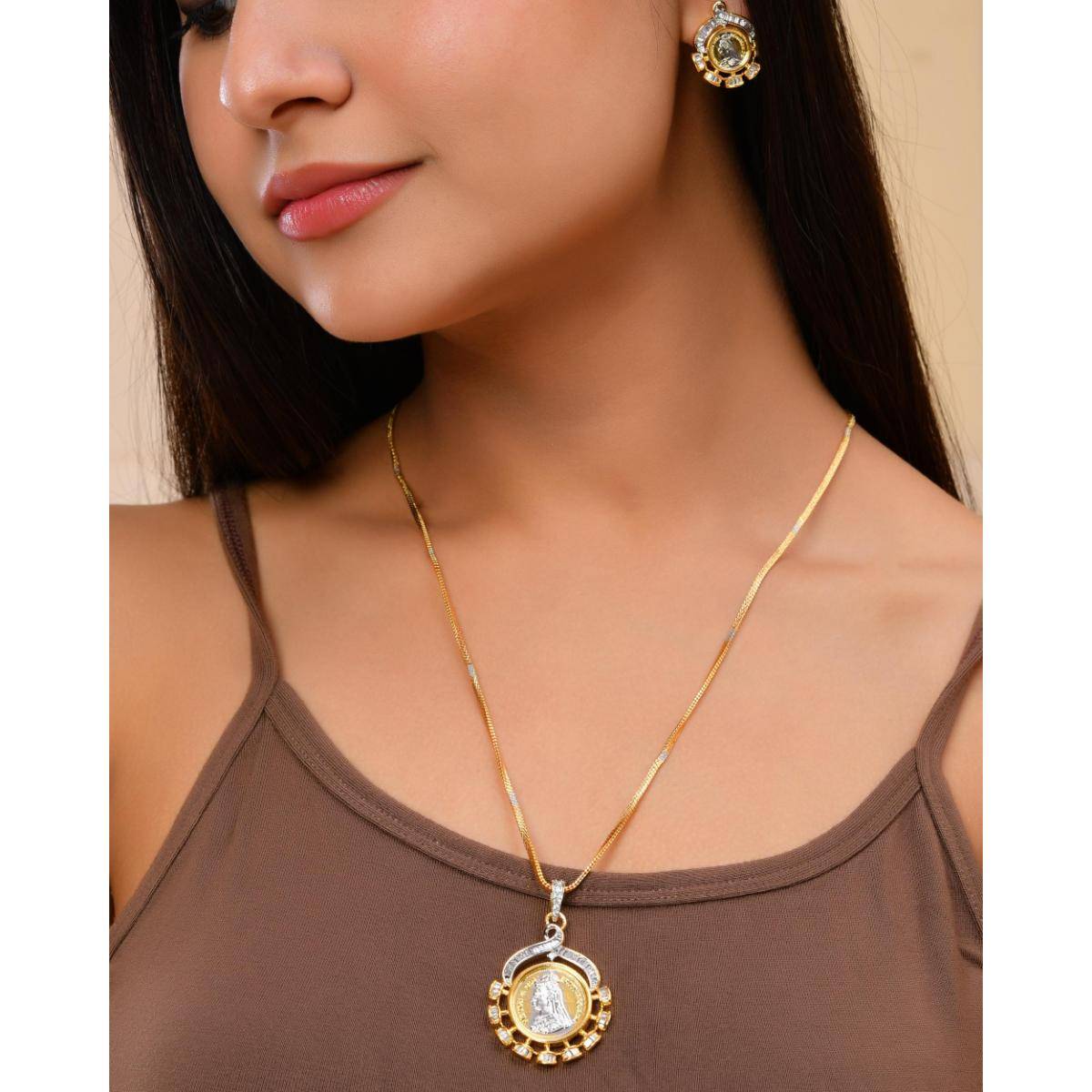 VOJ Dual Toned Ad-Studded Designer Chain Set