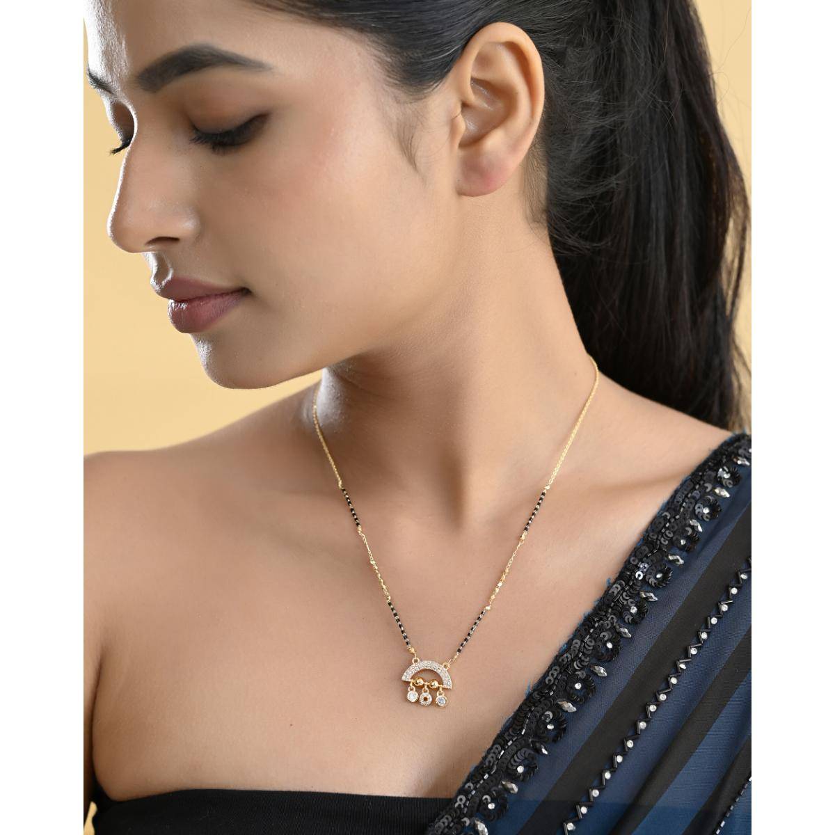 VOJ Gold Plated Ad Studded Half Done Shape Mangalsutra