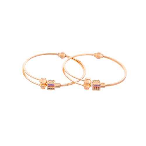 VOJ Pack Of Gold Plated Mutli Color Stones Studded Square Shaped Bangles