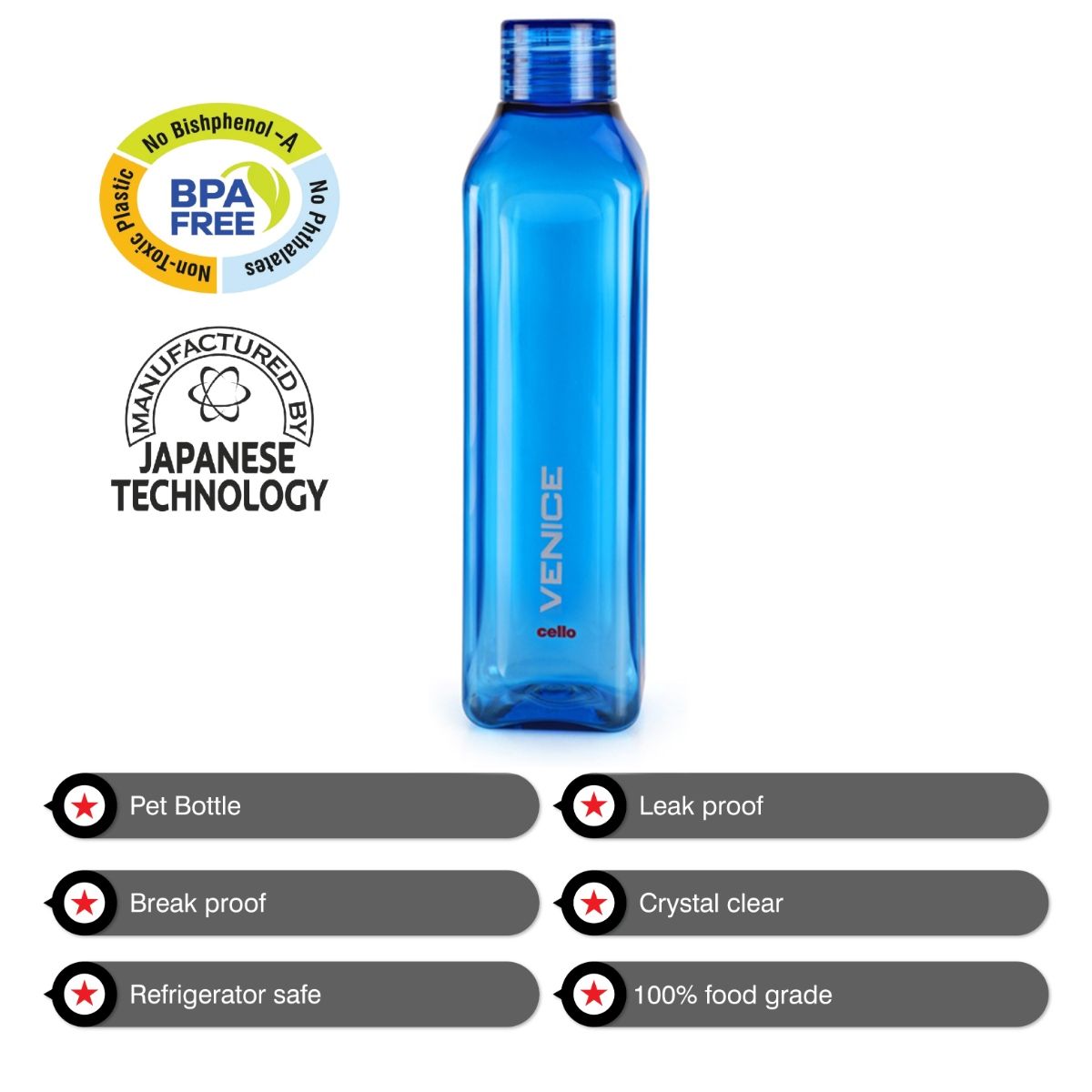 Buy CELLO Venice Plastic Water Bottle Set Of 6 1000 Ml Assorted