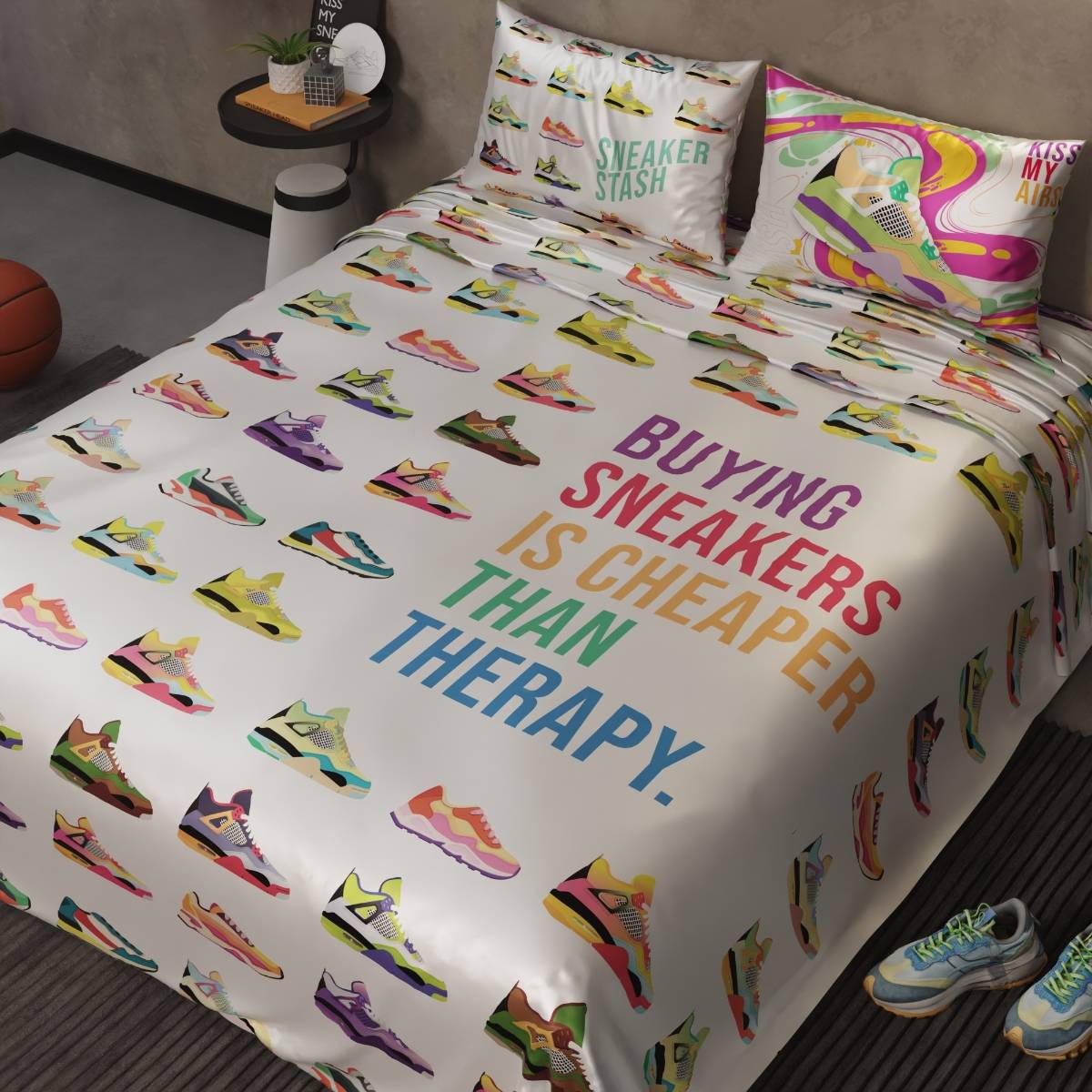 QuirkLoom Dunk Dreams Double Bedsheet with 2 Pillow Covers
