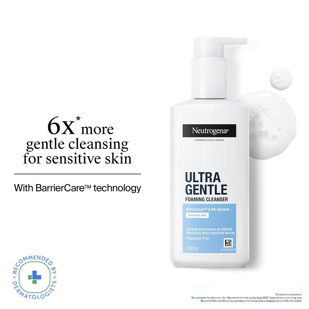 Neutrogena Ultra Gentle Foaming Face Cleanser Protect Skin Moisture - For Oily & Sensitive Skin