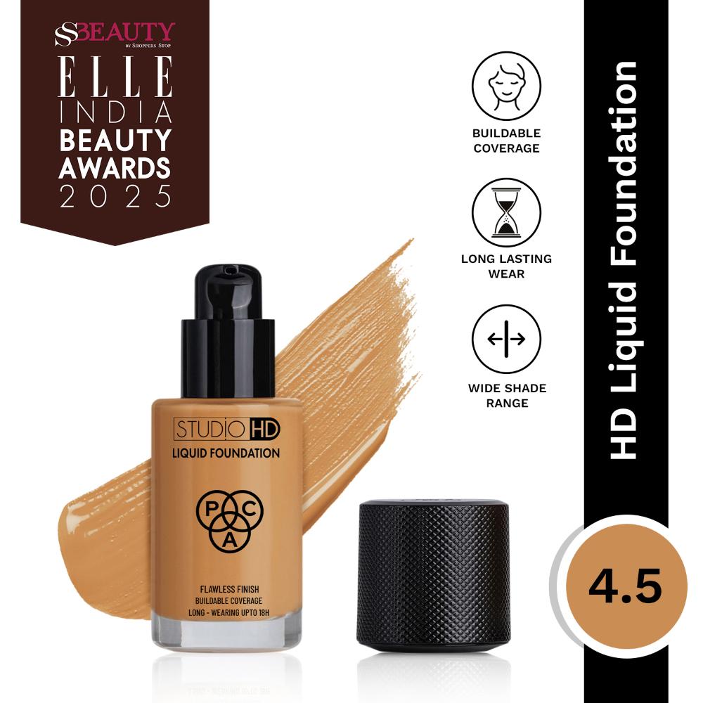 PAC Studio HD Liquid Foundation 4.5 - Lightweight Dewy Satin Finish, Medium to Buildable Coverage