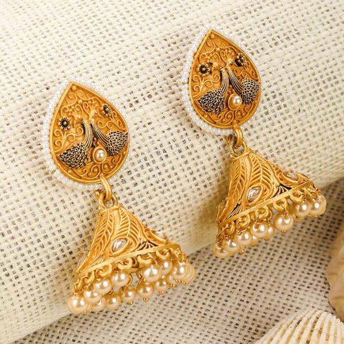 Buy Priyaasi Beads Gold Plated Peacock Jhumka Earring Online