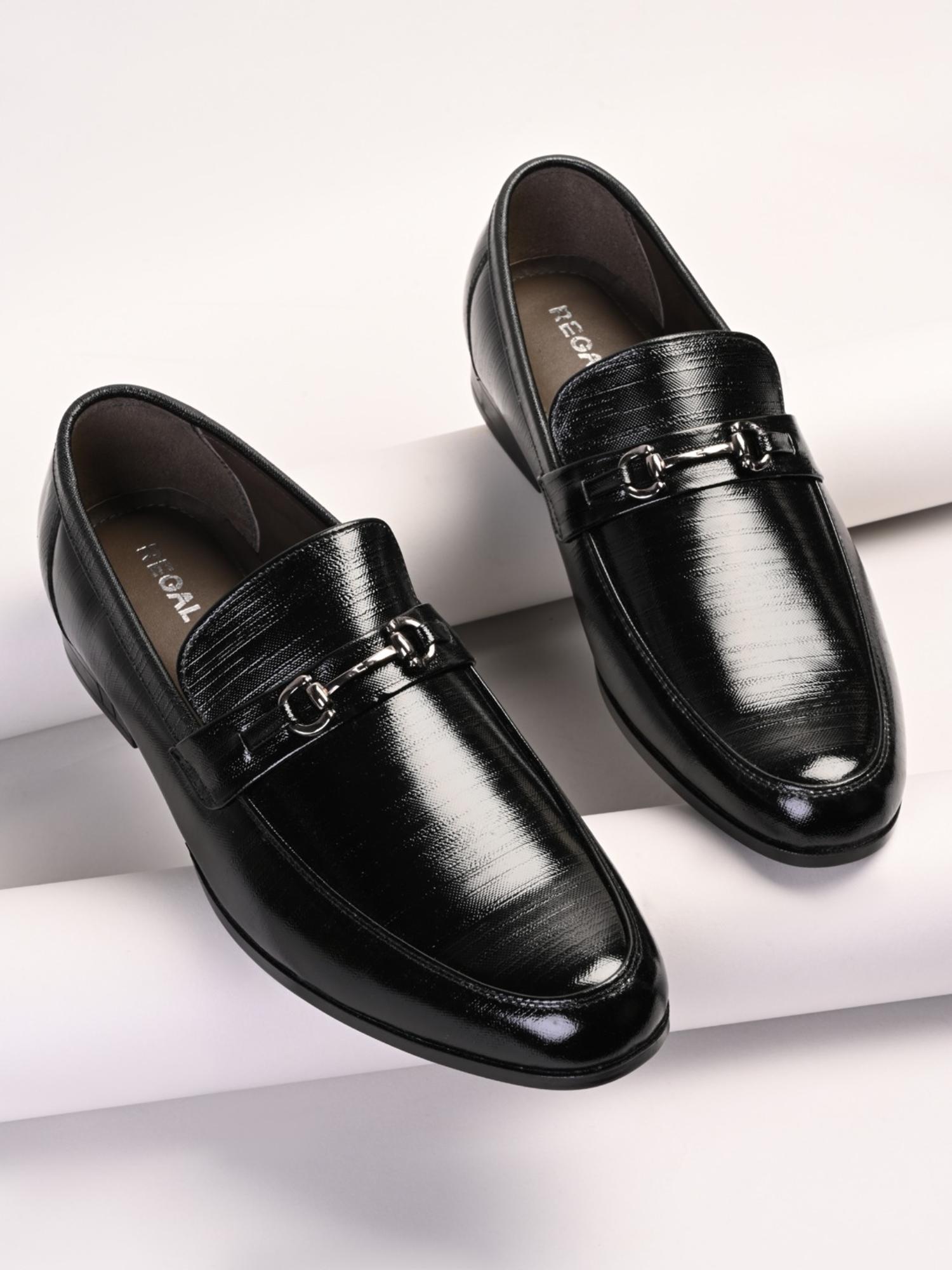 Buy REGAL Black Men Glossy Leather Formal Buckled Slip On Loafers