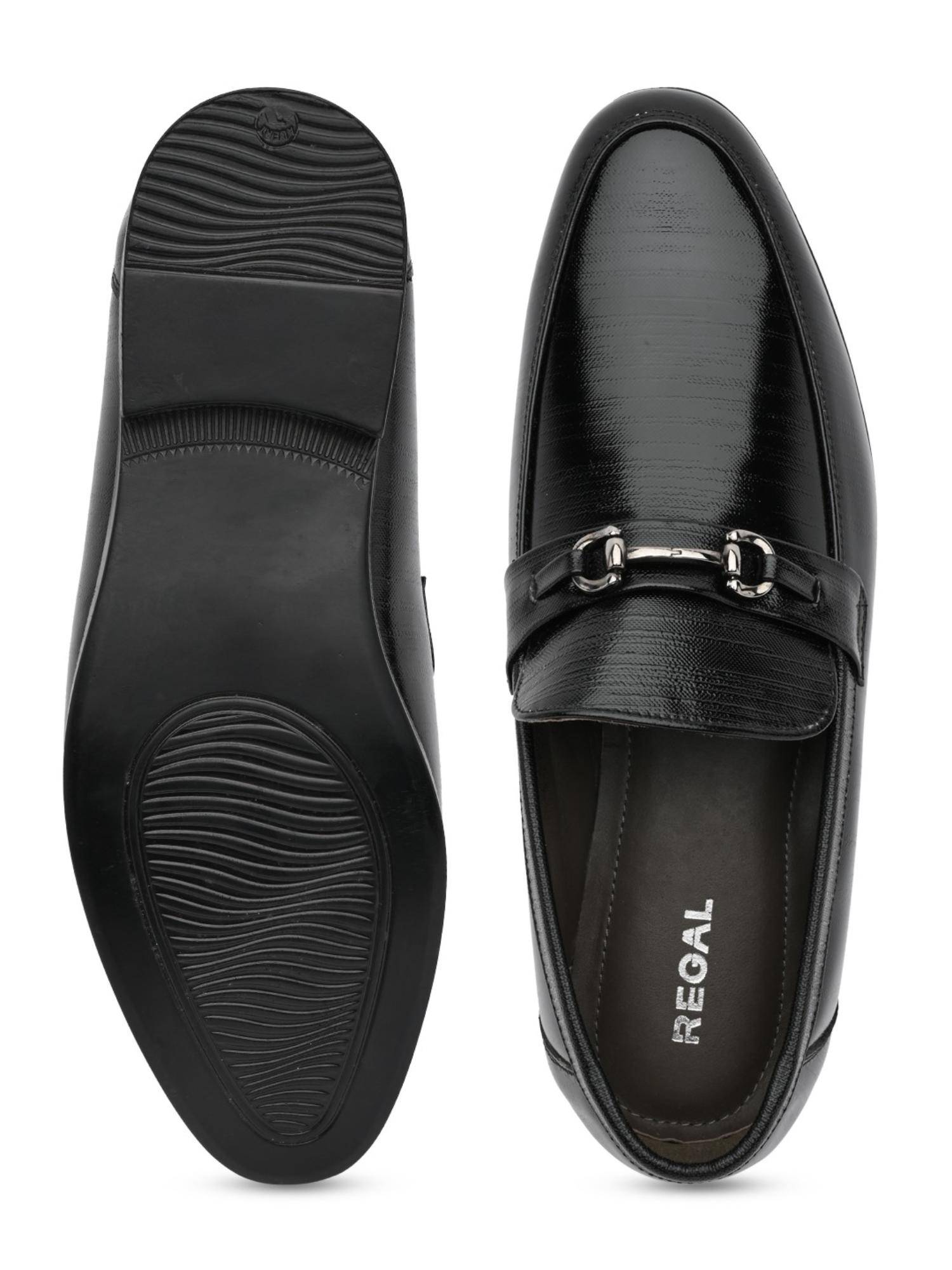 Buy REGAL Black Men Glossy Leather Formal Buckled Slip On Loafers