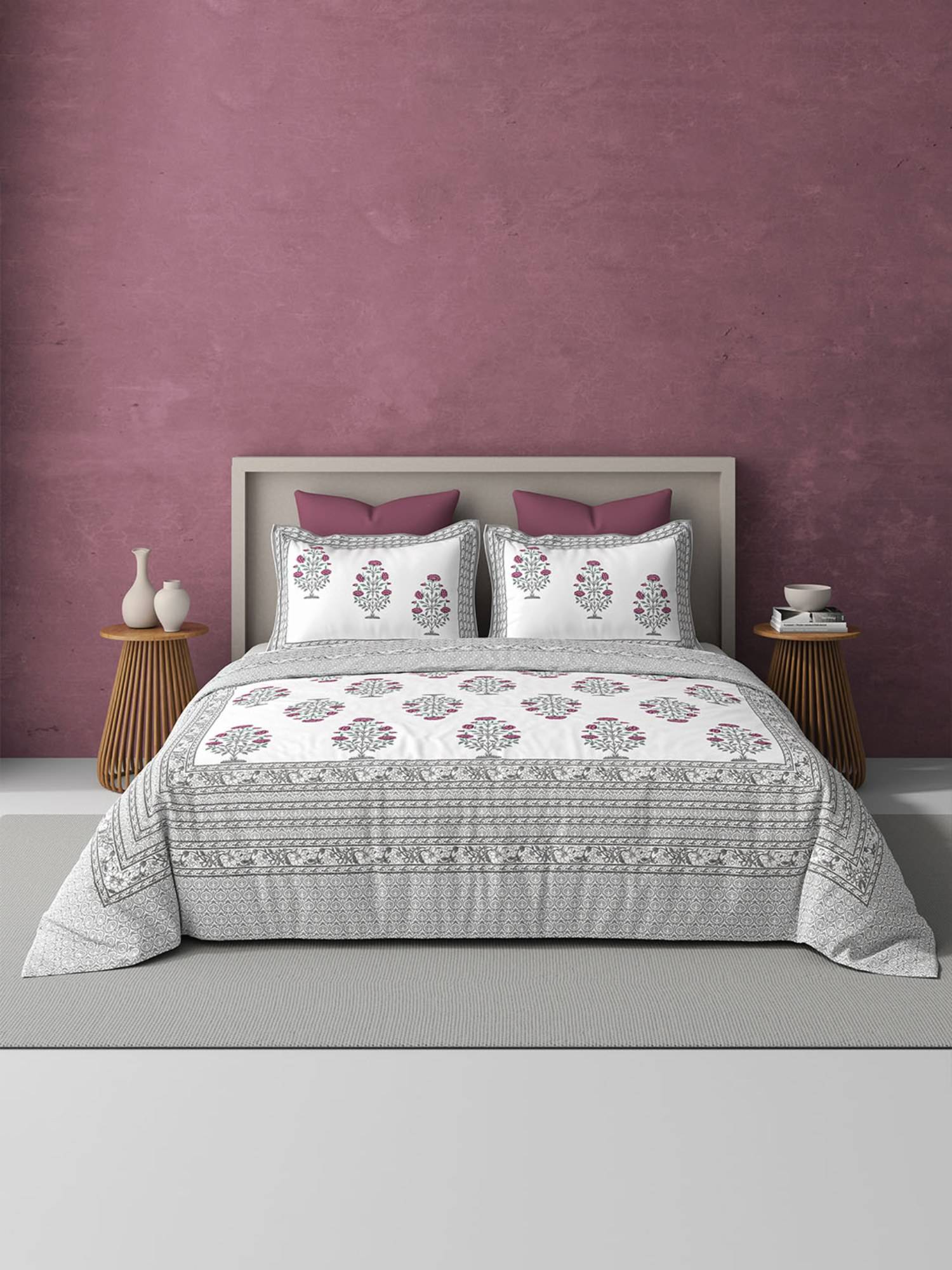 BELIHODE Pink 250TC Pure Cotton Jaipuri Block Print Bedsheet (Single)
