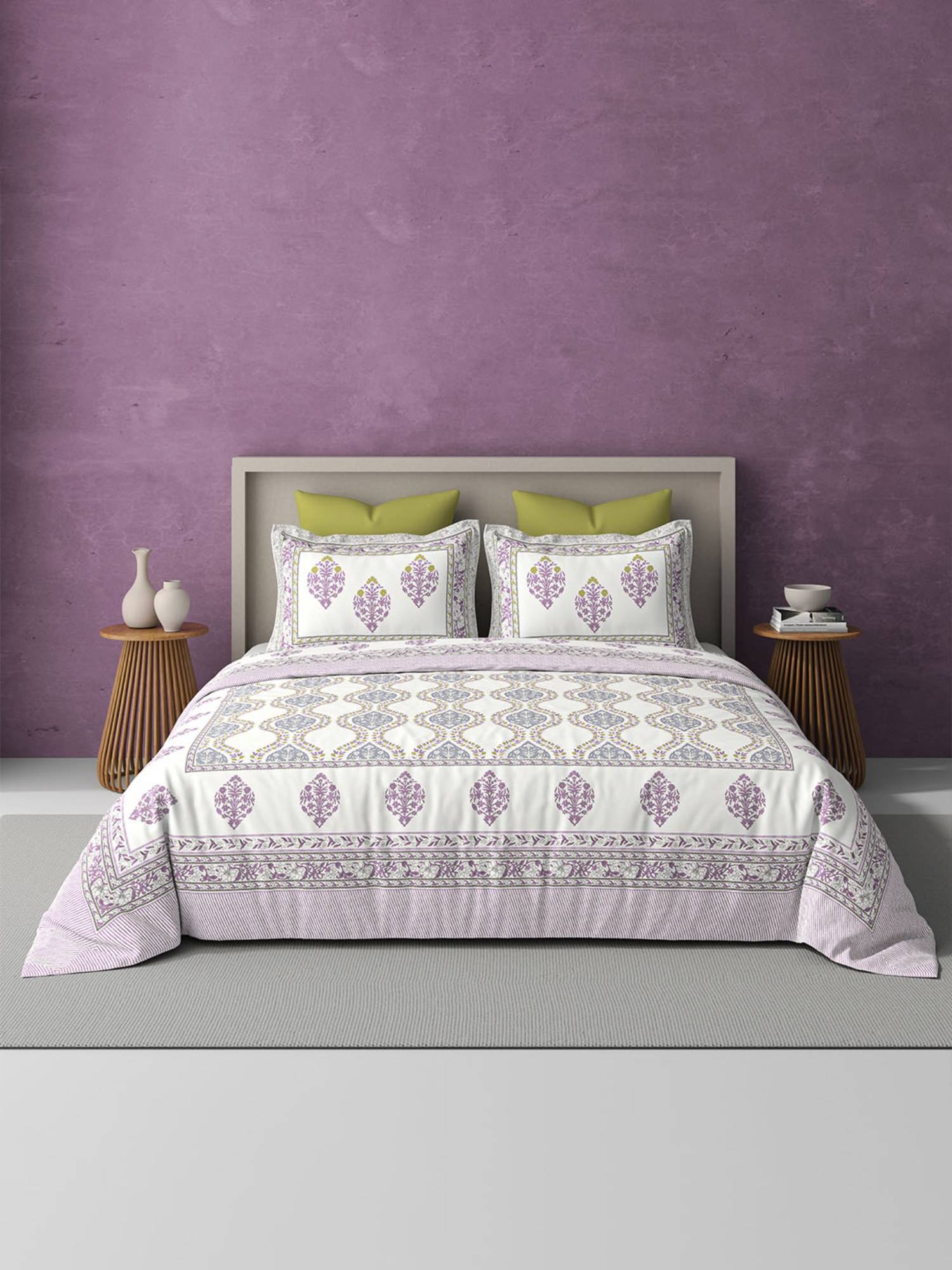 BELIHODE Pink 250TC Pure Cotton Jaipuri Block Print Bedsheet (Single)