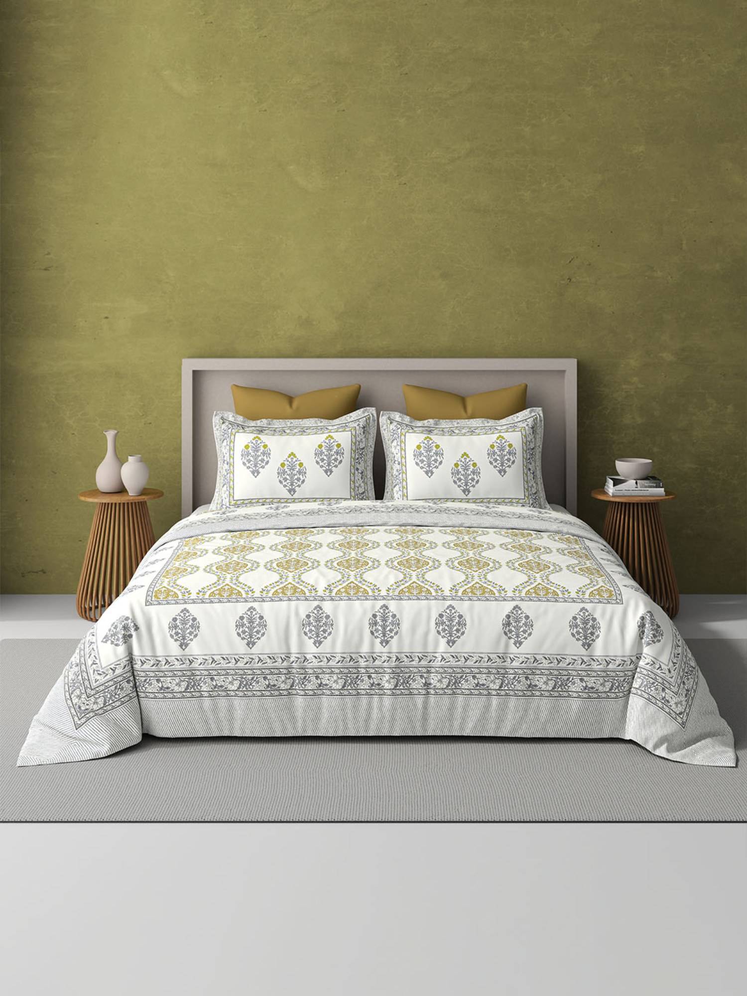 BELIHODE Green 250TC Pure Cotton Jaipuri Block Print Bedsheet (Single)