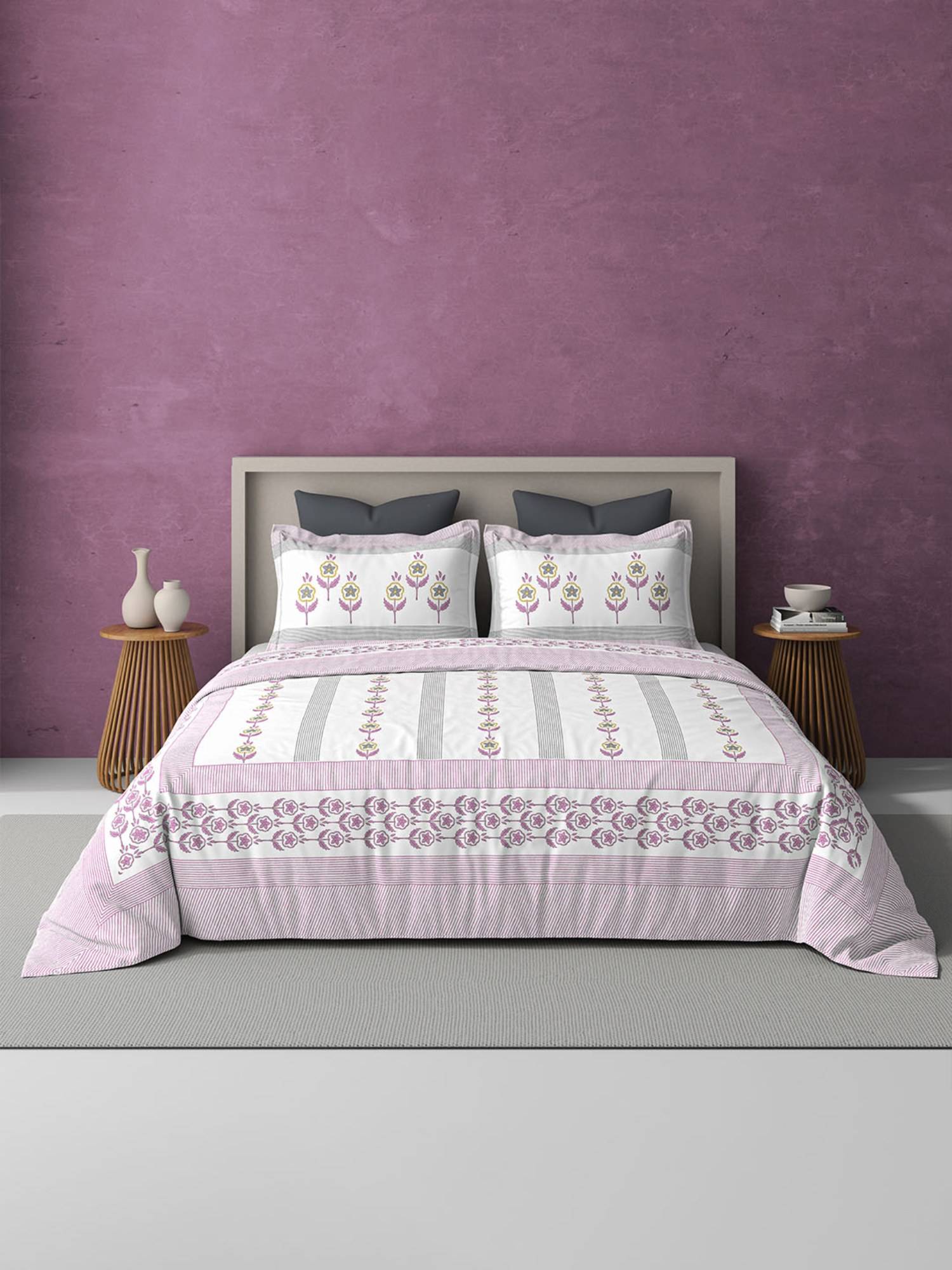 BELIHODE Pink 250TC Pure Cotton Jaipuri Block Print Bedsheet (Single)