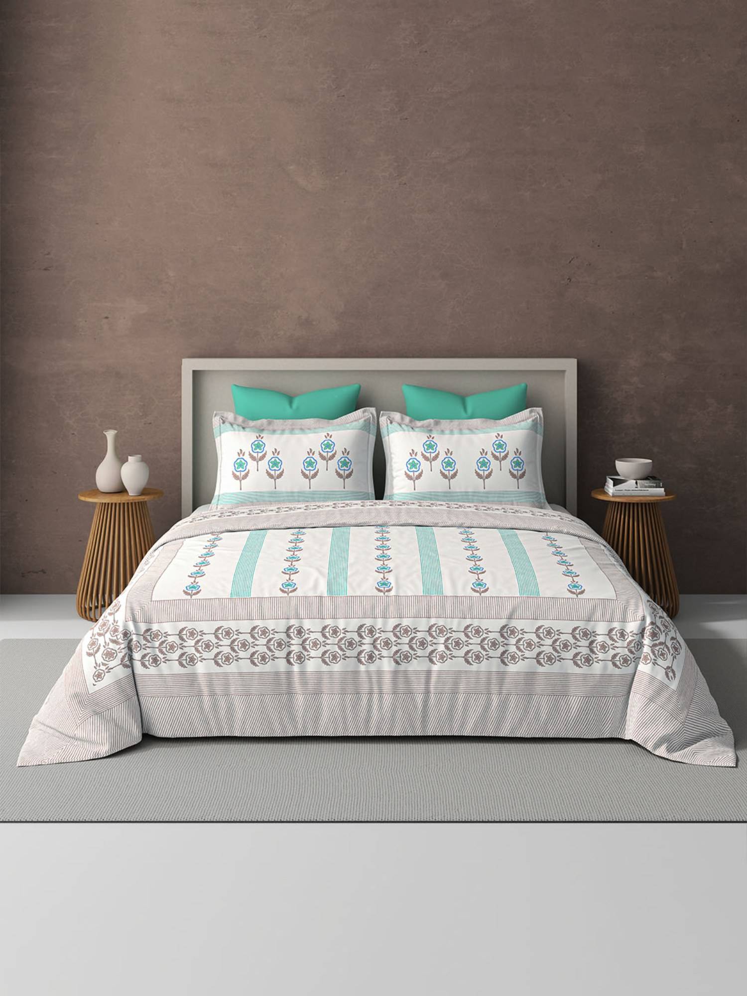 BELIHODE Blue 250TC Pure Cotton Jaipuri Block Print Bedsheet (Single)