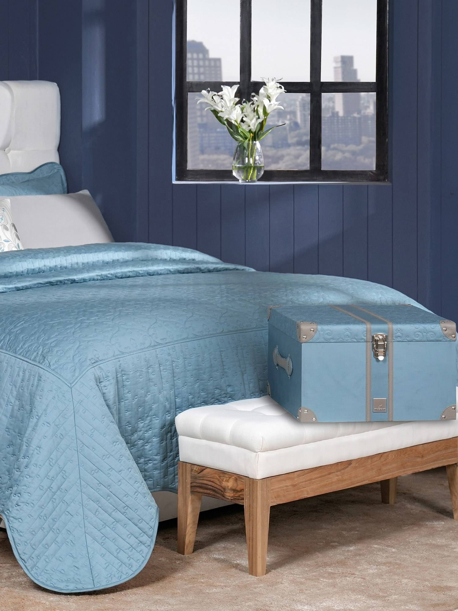 Maspar Blue Cotton 8-Piece Quilt Bedding Set (Double)