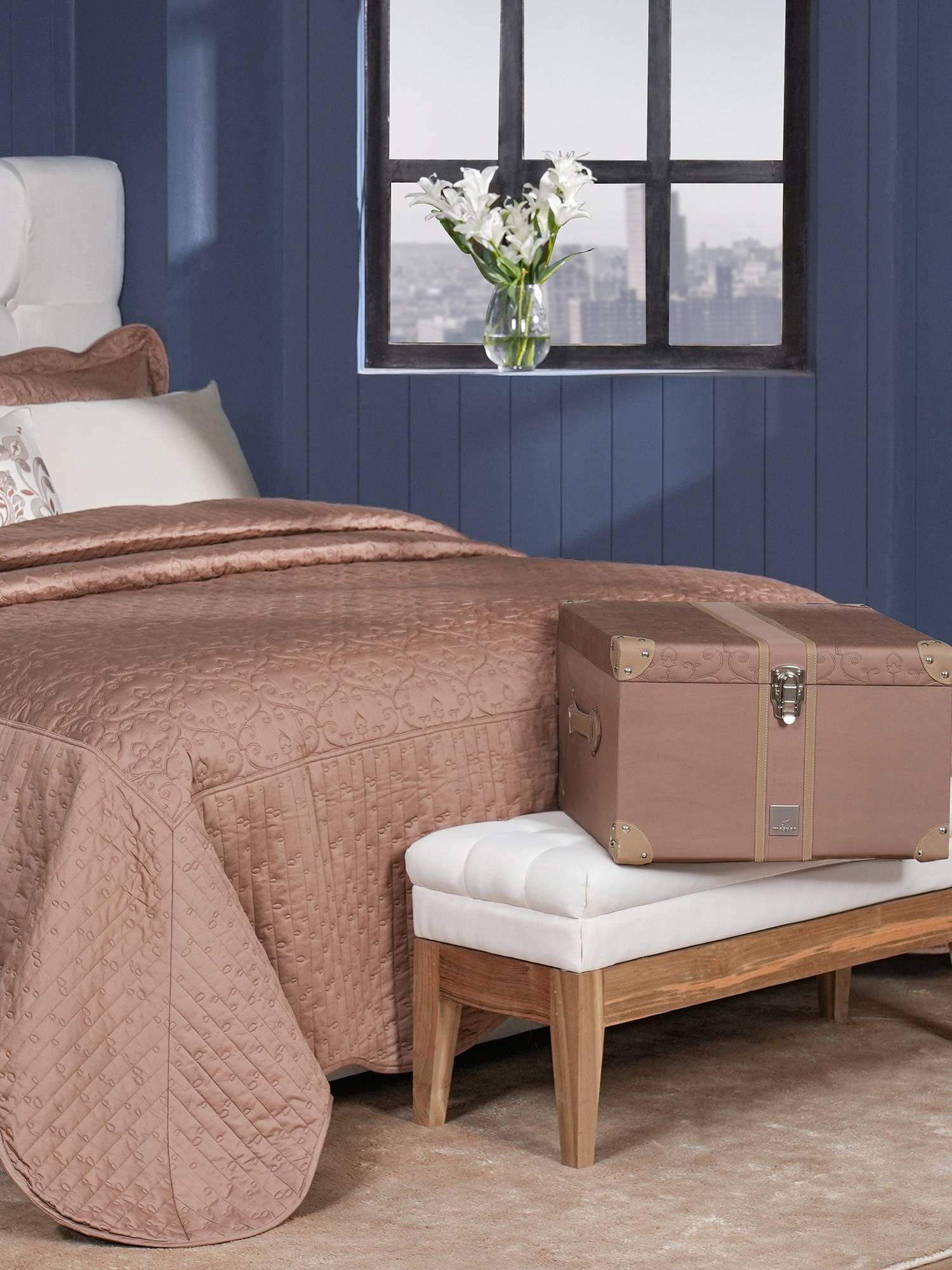 Maspar Brown Cotton 8-Piece Quilt Bedding Set (Double)