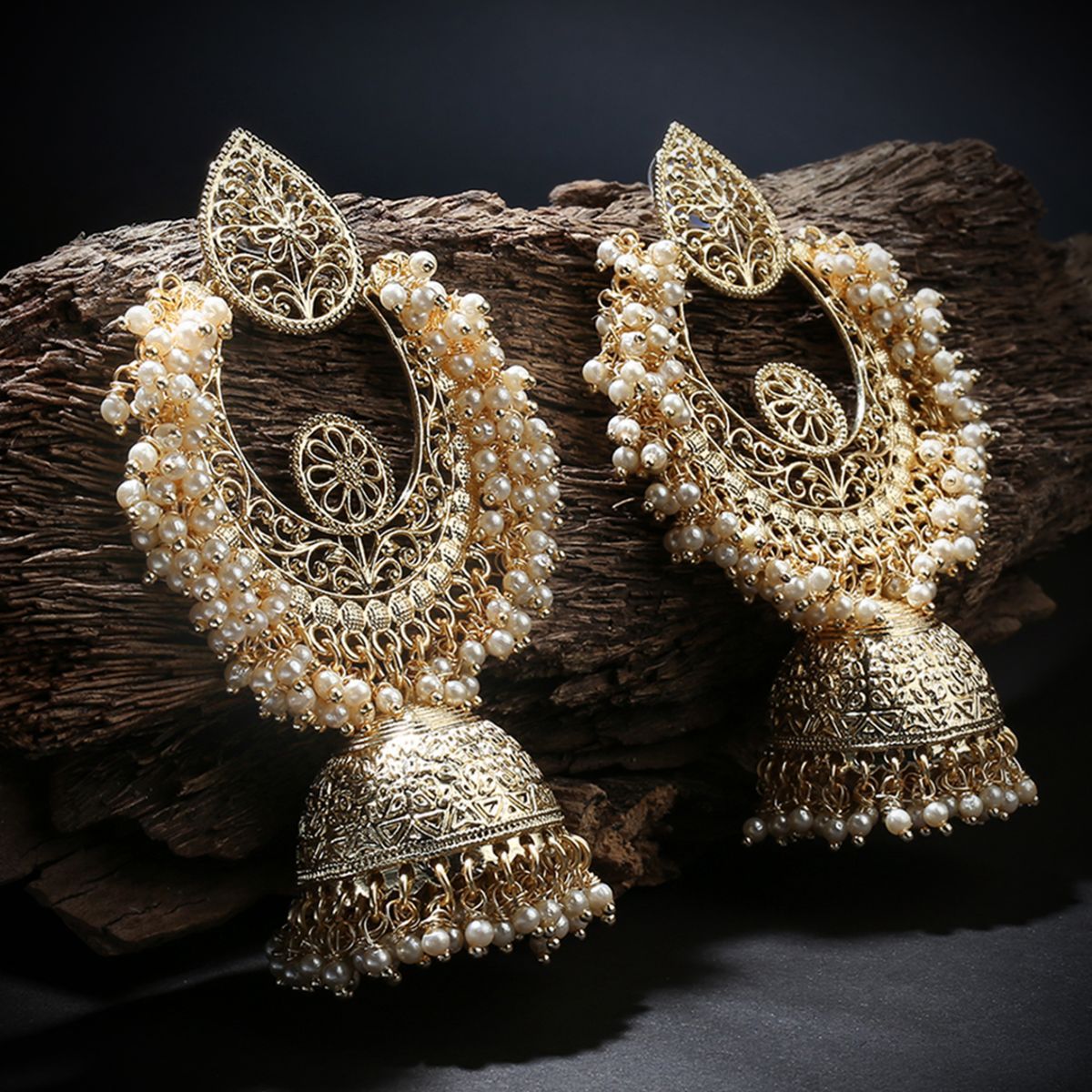 LAIDA Golden Ghunghroo Pearl Surrounded Jhumka