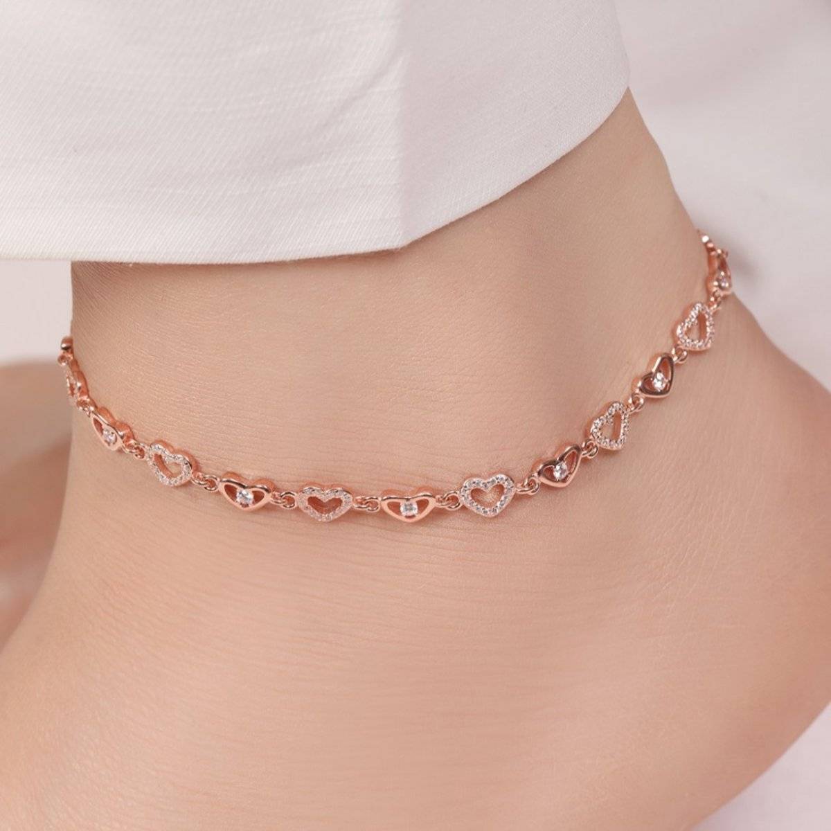 Zavya Heartfelt Charm Rose Gold Plated 925 Sterling Silver Anklet