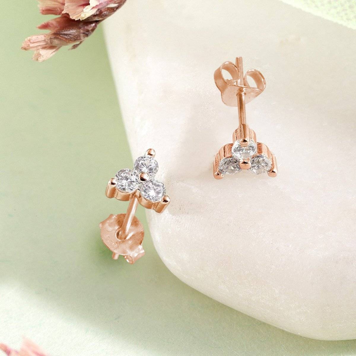 Zavya Delicate Elegance CZ Rose Gold-Plated 925 Sterling Silver Stud Earrings