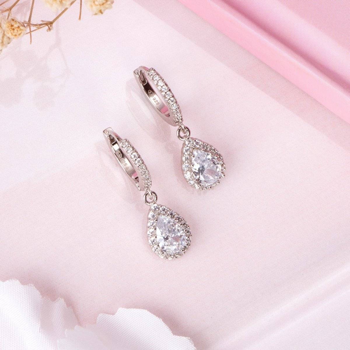 Zavya Crystal Clarity Rhodium Plated 925 Sterling Silver Earrings