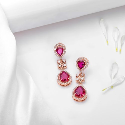 Zavya Luminous Dark Pink Rose Gold-Plated 925 Sterling Silver Dangle  Earrings