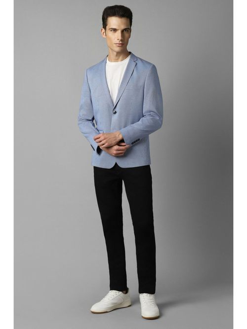 Men Blue Super Slim Fit Textured Casual Blazer