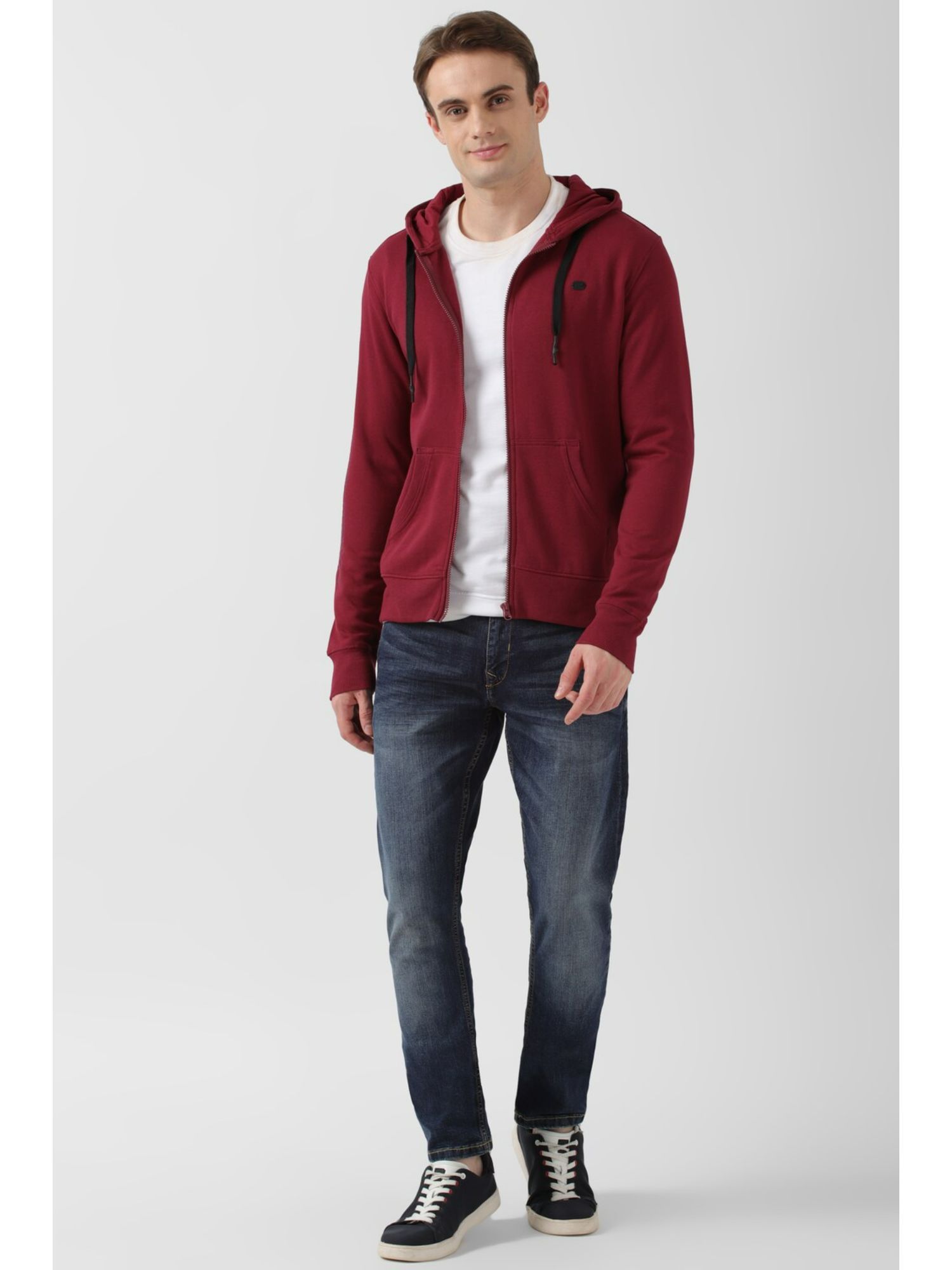 Buy Peter England Men Maroon Solid Hooded Neck Sweatshirt Online