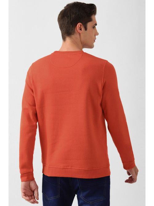 Men Orange Solid Crew Neck Sweatshirt