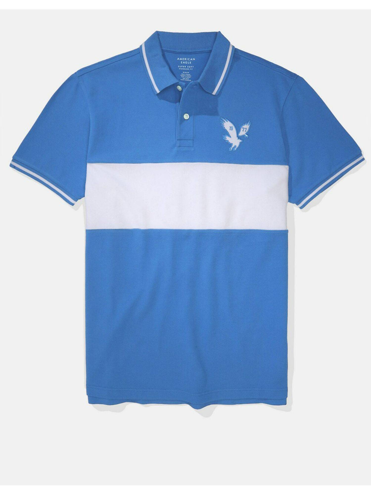Buy American Eagle Men Blue Colorblock Pique Polo Shirt Online