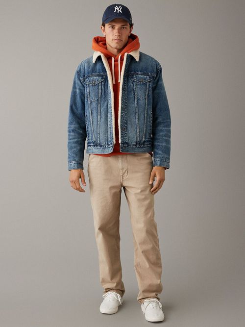 American Eagle Men Blue Denim Sherpa Trucker Jacket