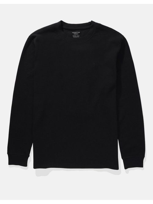 American Eagle Men Black Long-Sleeve Thermal T-Shirt