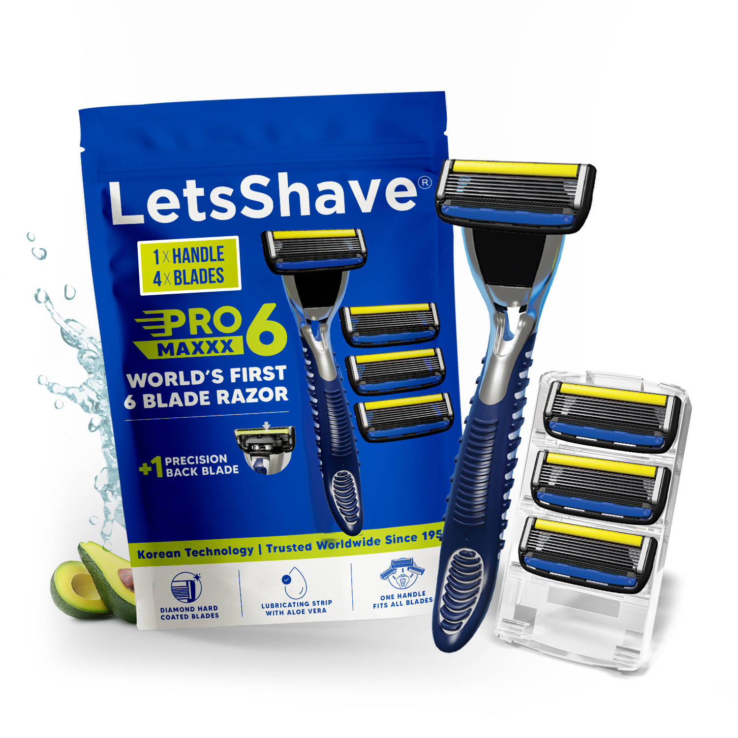 LetsShave Pro 6 Maxxx Razor for Men| Handle with 4 Blade Cartridges & Precision Trimmer