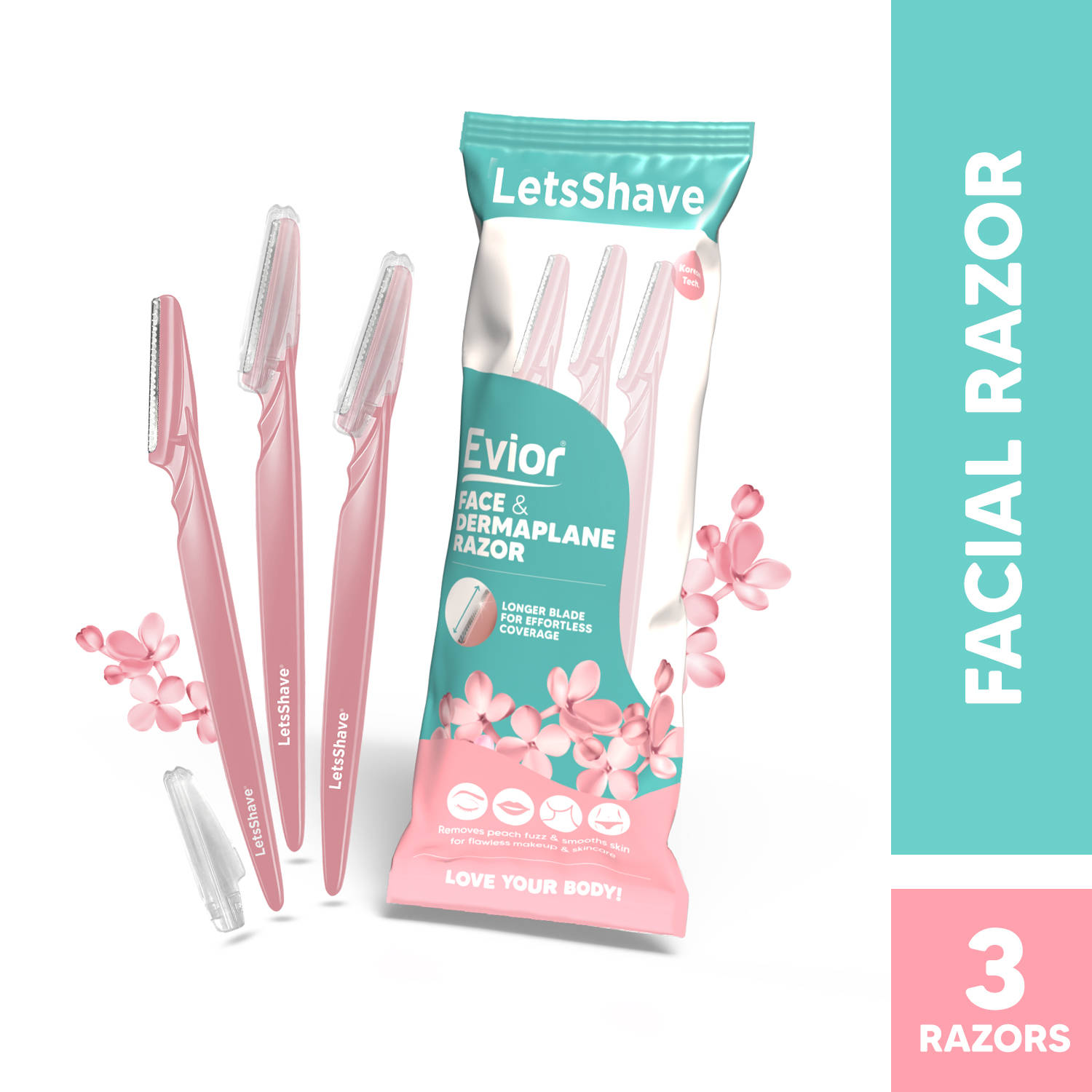LetsShave Evior Face Razor For Women, Eyebrow & Facial Hair Removal Razor - Pack Of 4
