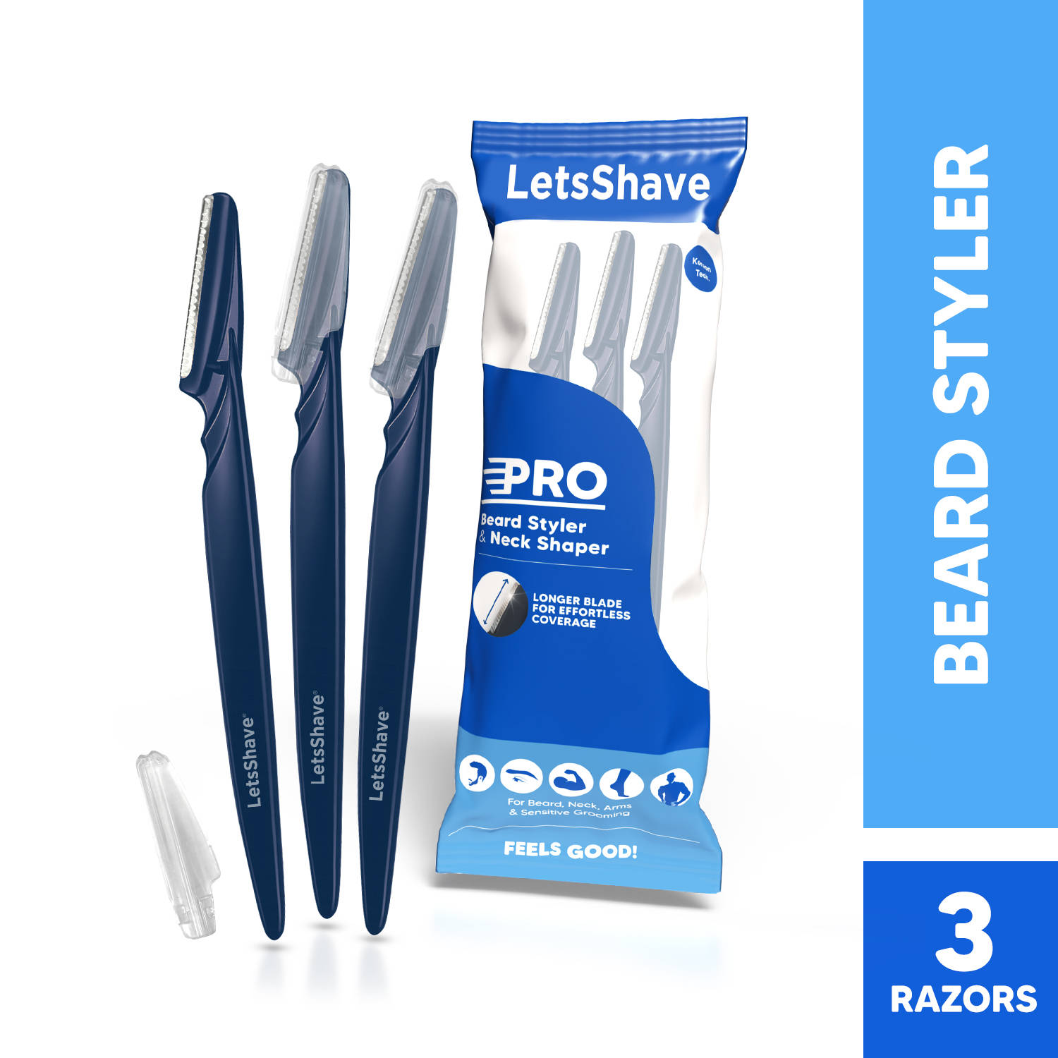 LetsShave Beard Pen Styler Trimmer For Men, Precision Beard Shaping Razor - Pack Of 3