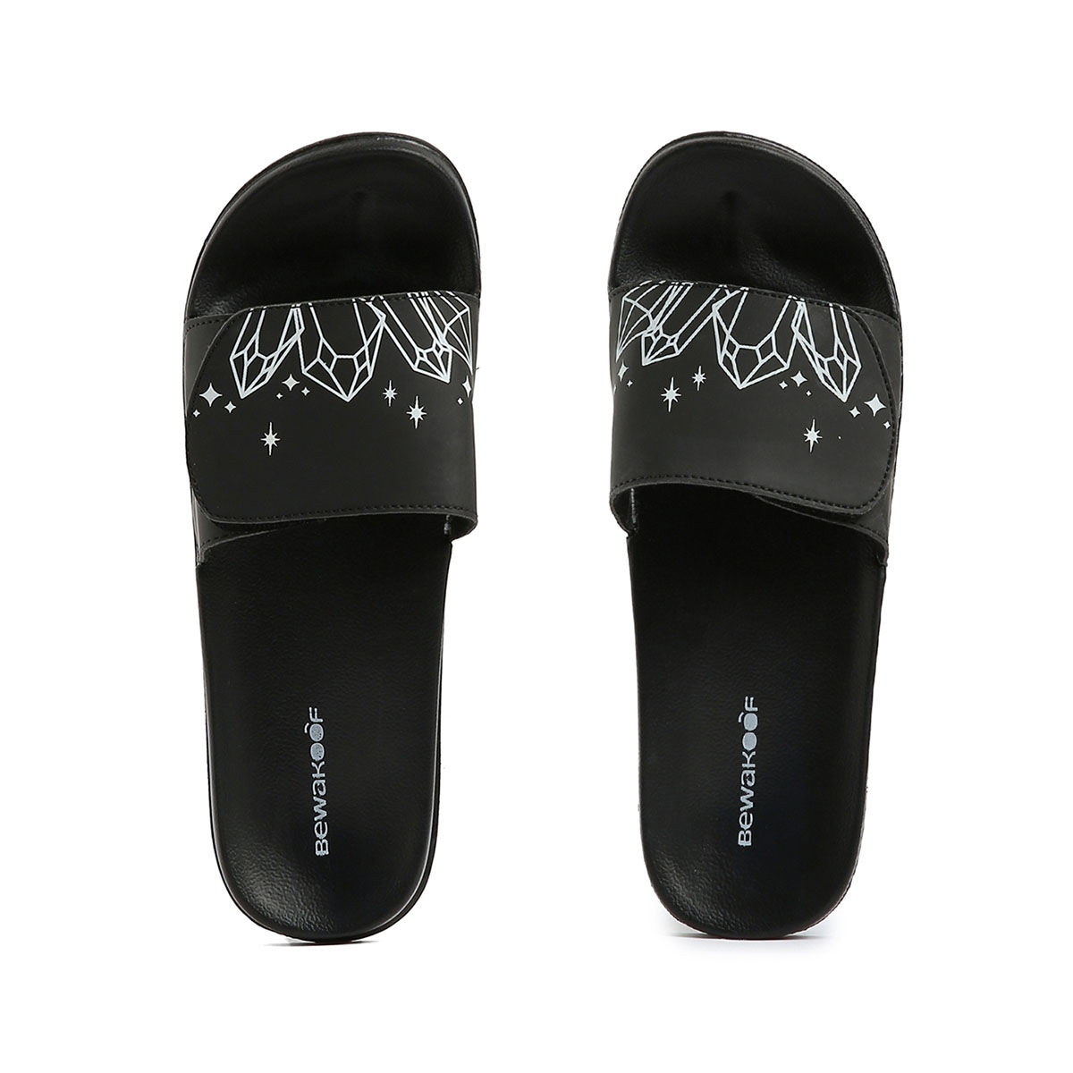 Buy Bewakoof Women Black Mystic Crystals Printed Velcro Sliders Online