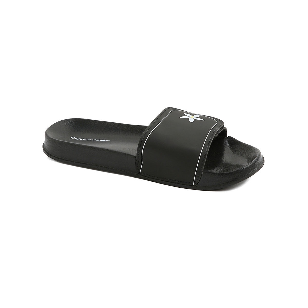 Buy Bewakoof Women Black Lily Printed Velcro Sliders Online