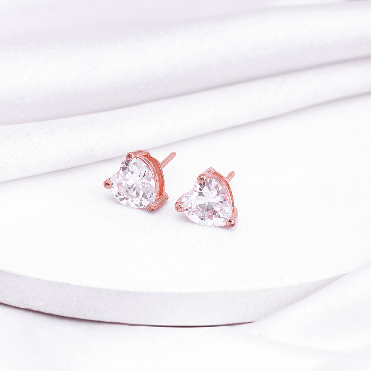 GIVA Sterling Silver Rose Gold Solitaire Heart Studs for Women & Girls