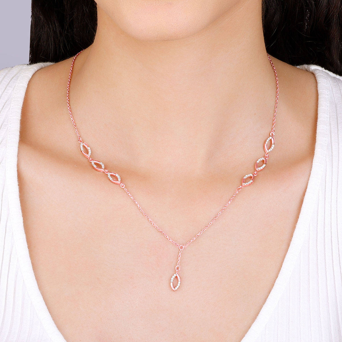 GIVA Sterling Silver Rose Gold Regal Radiance Bridal Necklace for Women & Girls