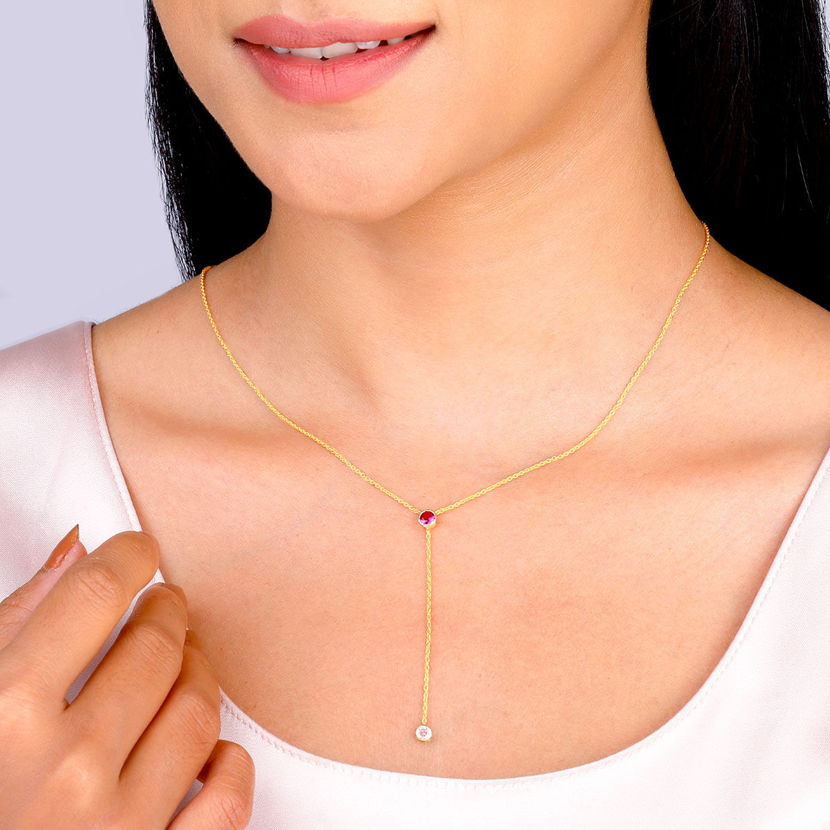 Buy GIVA Sterling Silver Golden Luminous Lariat Necklace for Women