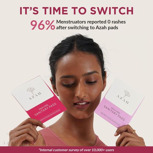  Azah Rash-Free Sanitary Pads for women, Organic Cotton Pads, All XL : Box of 60 Pads - with Disposable bags