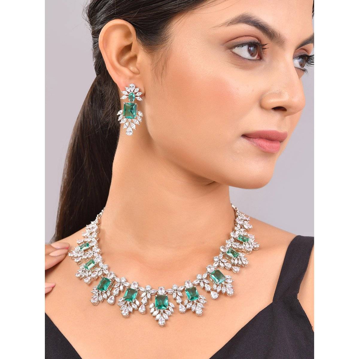Voylla Sparkling Elegance Radiant Regalia American Diamond Necklace Set