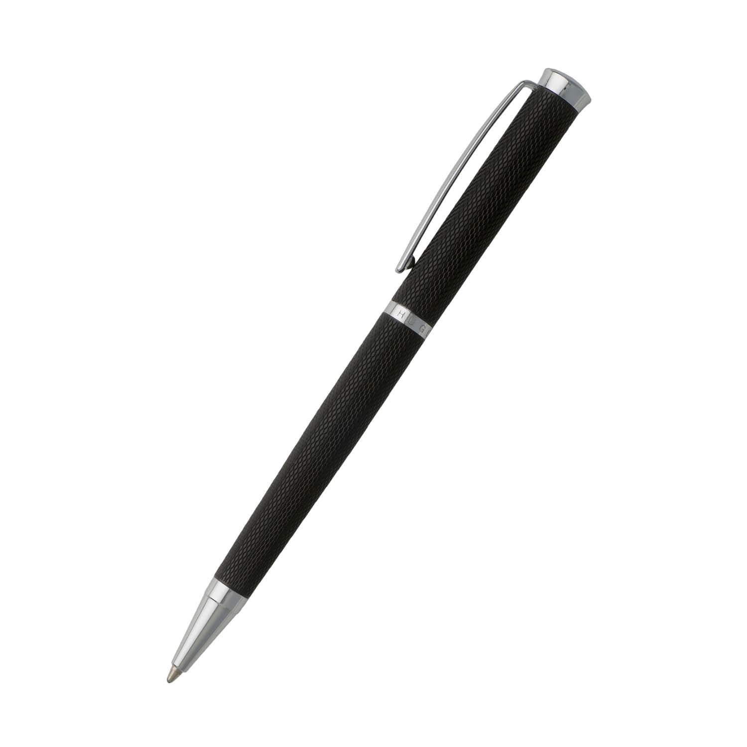 Hugo Boss Hsy7994A Sophisticated Brass Ballpoint Pen - Diamond Black With Silver Trims