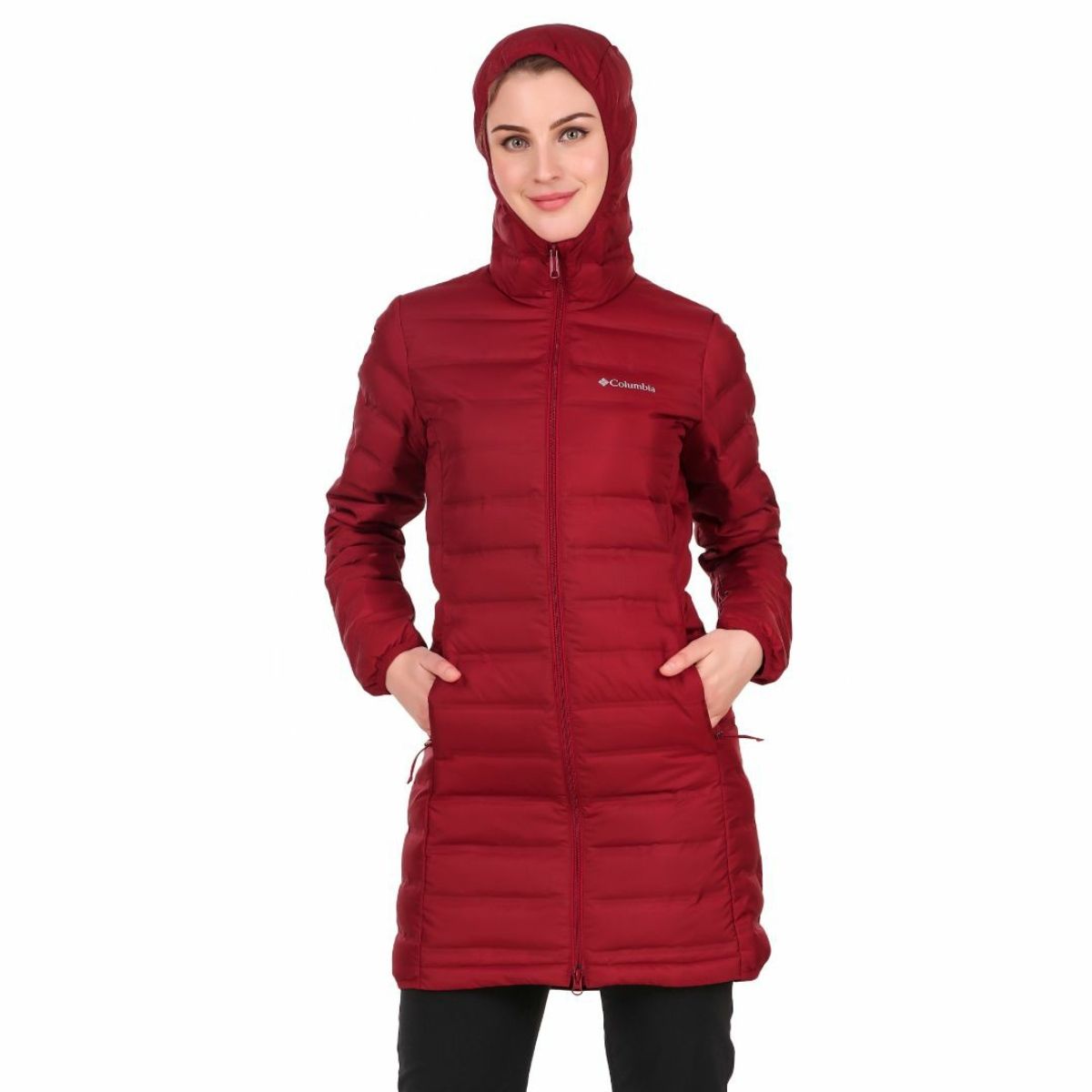 Columbia Women Red Full Sleeve Lake 22 Down Long Hooded Jacket Buy