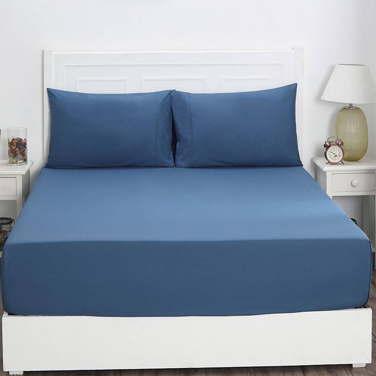 Maspar Colorart Slumber Solid Saxsony Blue 200 TC Cotton Double Bed Sheet With 2 Pillow Covers
