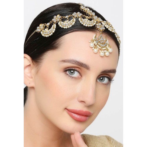 OOMPH Gold Tone Kundan and Pearls Traditional Wedding Bridal Sheeshphool  Maang Tikka