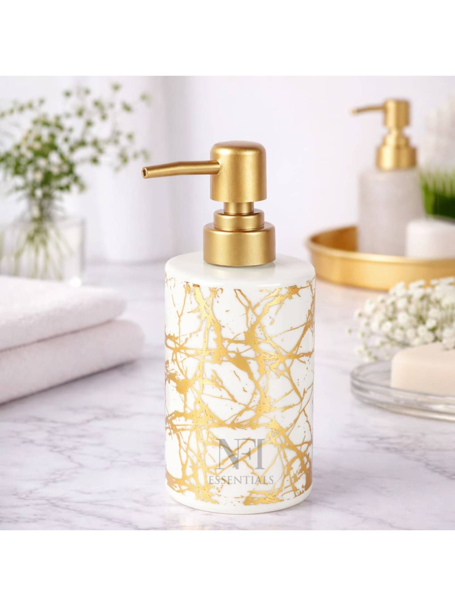 NFI Essentials Ceramic Soap Dispenser with Gold Colour Pump