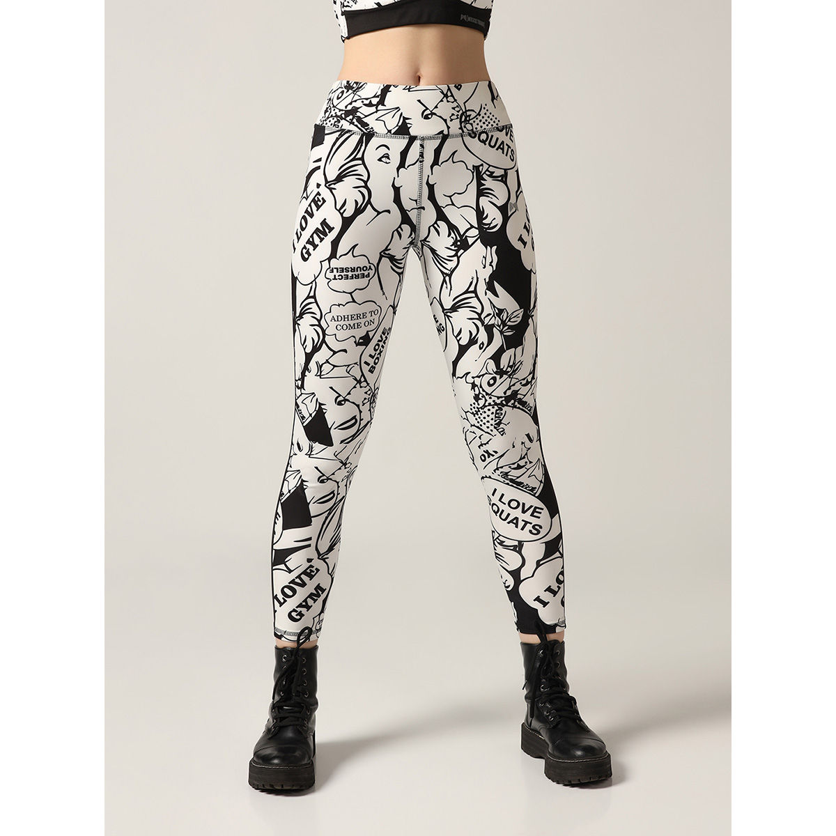 Printed Leggings High Waisted Black and White Color with Checkered Pattern  - Its All Leggings