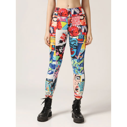 Muscle Torque High Waist Printed Workout Multi-Color Tights (XL)