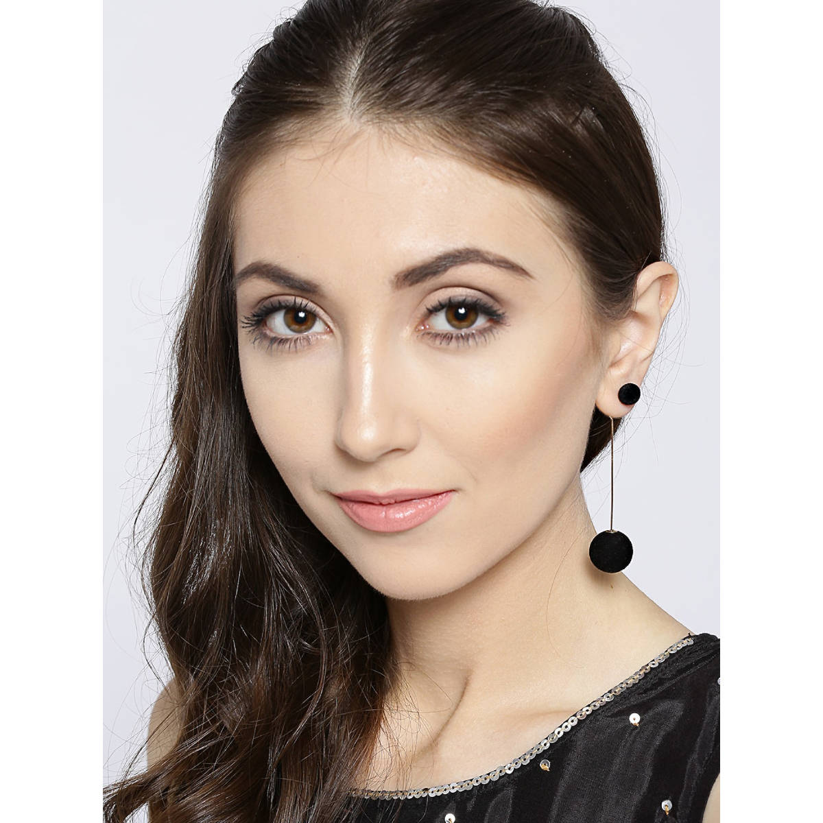 OOMPH Black Pom Pom Ear Jacket Fashion Drop Earrings Stylish Latest