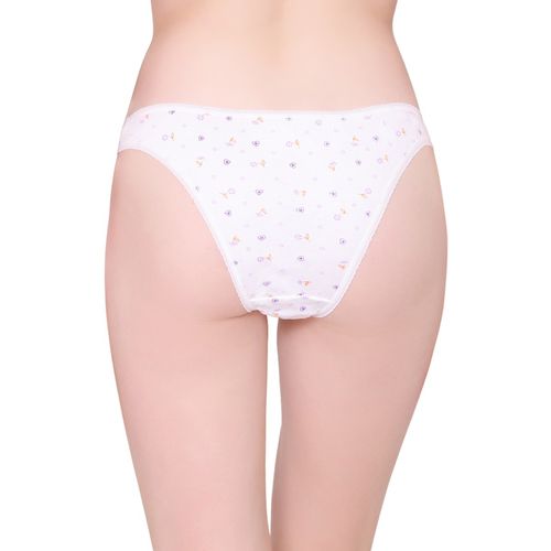 Bodycare Womens Combed Cotton Assorted Printed Bikini Briefs - White (Pack  of 3) (XL)