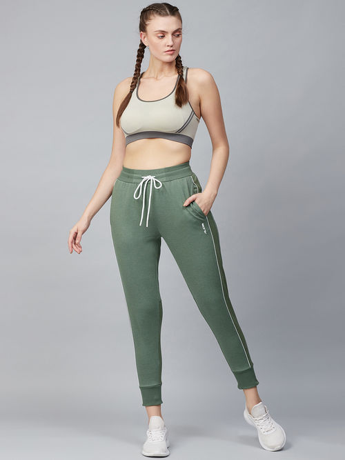 Buy Alcis Women Olive Green Slim Fit Solid Cropped Joggers (XS) Online